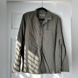 Abercrombie & Fitch Linen-Blend Olive Green Long-Sleeve Button-down Shirt, Small